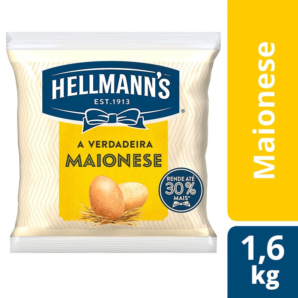 Maionese Hellmann's Saco 1,6 kg - Hellmann’s dá um sabor especial aos seus pratos e melhora a imagem do seu restaurante.