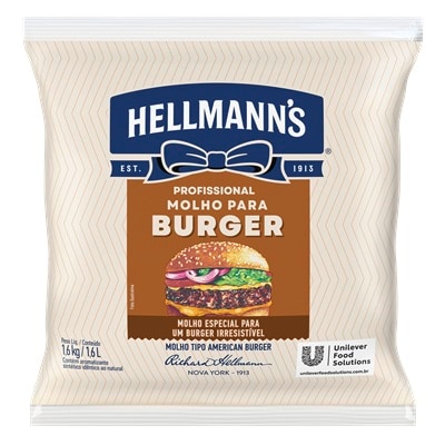 Hellmann’s Molho Profissional para Burger 6X1,6KG - Molho Hellmann’s para Burger é o segredo irresistível das grandes hamburguerias. Pronto para uso, entrega um resultado complexo de replicar na cozinha e que funciona em diversas preparações.