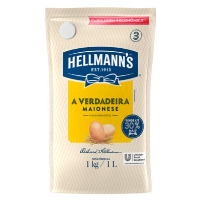 Maionese Hellmann's Doypack 1kg - Com Hellmann’s sua salada de batata fica com ótima aparência, firme e muito saborosa!