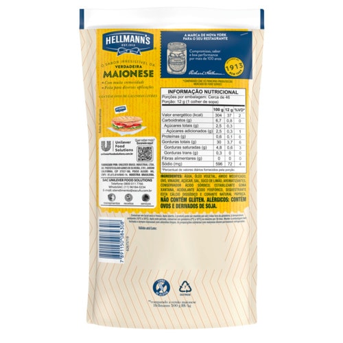 Maionese Hellmann's Doypack 550g - Com Hellmann’s sua salada de batata fica com ótima aparência, firme e muito saborosa!