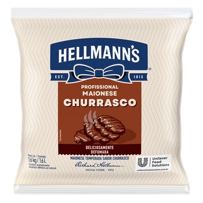 Hellmann’s Maionese Profissional Churrasco 6X1,6KG - Maionese Hellmann’s sabor Churrasco é deliciosamente defumado. Pronto para uso, entrega um resultado complexo de replicar na cozinha e que funciona em diversas preparações.