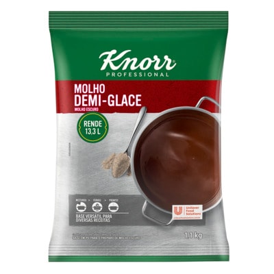 Molho Escuro Demi Glace Knorr Professional 1,1 kg - O Molho Escuro Demi-Glace é perfeito para receitas com carnes. Adicione durante o cozimento ou como molho na finalização.