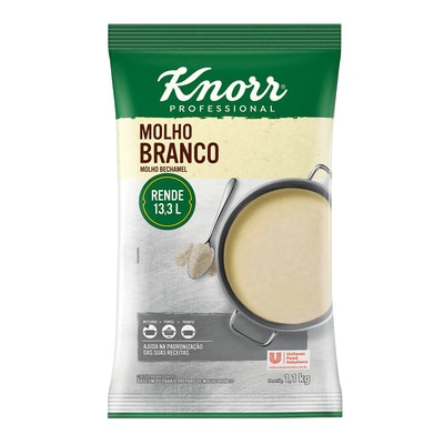 Molho Branco Bechamel Knorr Professional 1,1 kg - Utilize para preparar molhos como 4 queijos, alfredo, estrogonofe, espinafre e muitos outros. Adicione bacon, nozes, brócolis, limão e crie novas receitas.