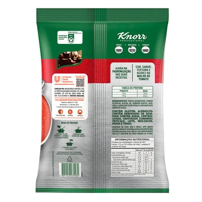 Base de Tomate Desidratado Knorr Professional 750g - Base de tomate desidratado fica pronto em 1 minuto, economizando tempo, gás e energia. Além disso, tem maior durabilidade e ocupa menos espaço em estoque em comparação ao molho feito com tomates.