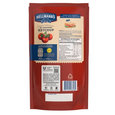 Ketchup Hellmann's Doypack 1,01 kg - Feito com tomates, tem leve acidez e sabor adocicado e é ideal para o preparo de receitas e como acompanhamento.