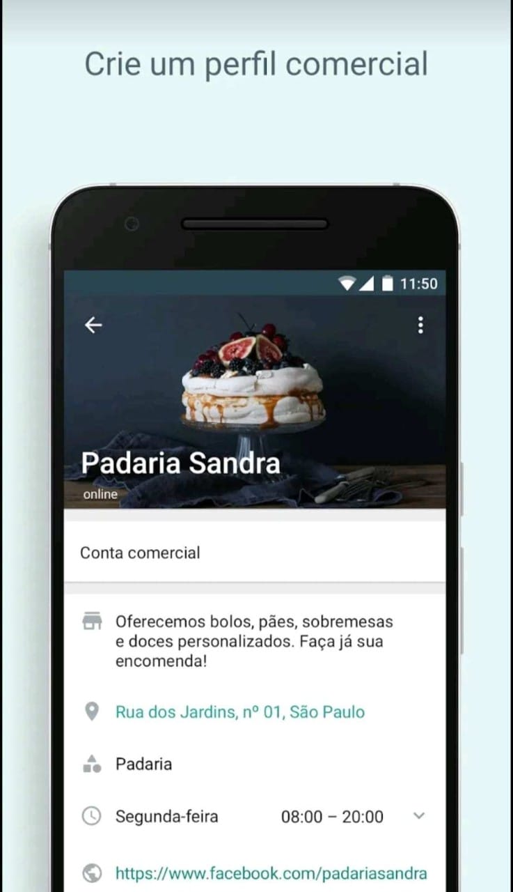 Screenshot do WhatsApp Business, que ensina a criar perfil comercial